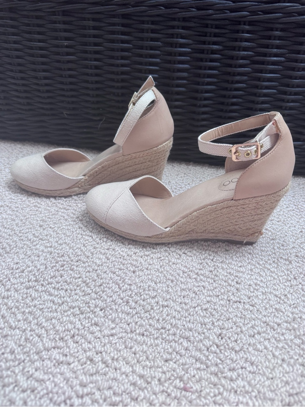 Beige Canvas Ankle-Strap Wedge Sandals - by Me Too size 6